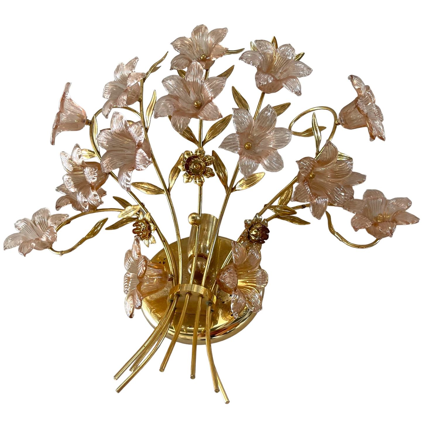 Large Single Pink Murano Flower Sconce, 1980s