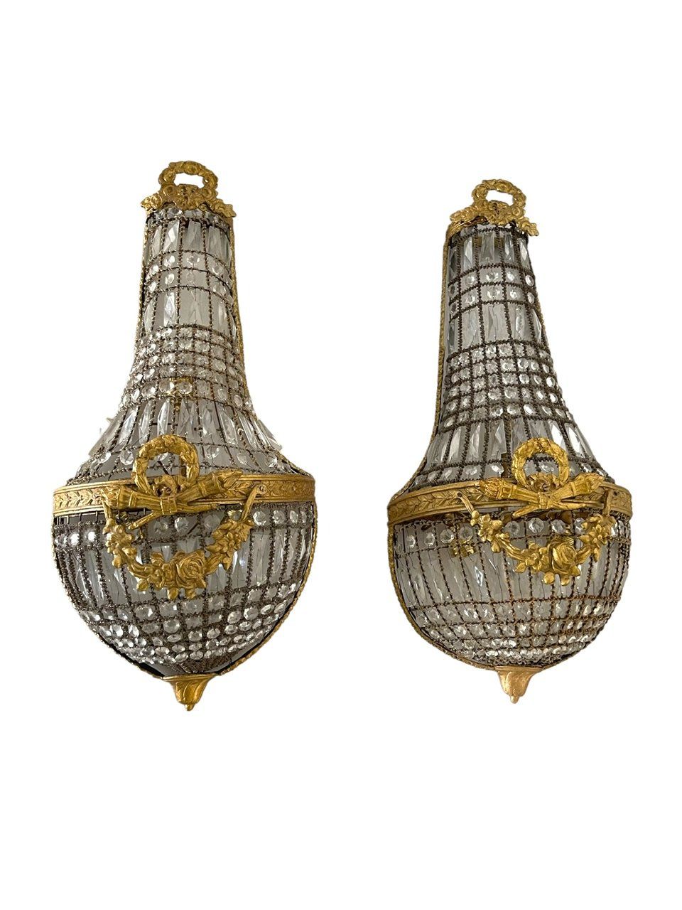 Large Italian Crystal Beaded Sconces Set of 2