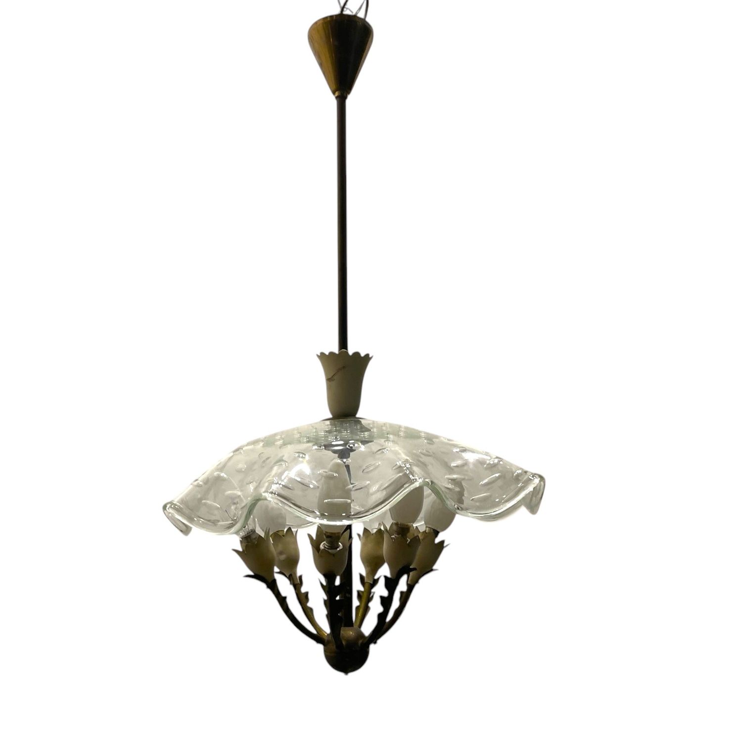 1950’s Bronze Murano Glass Light Pendant