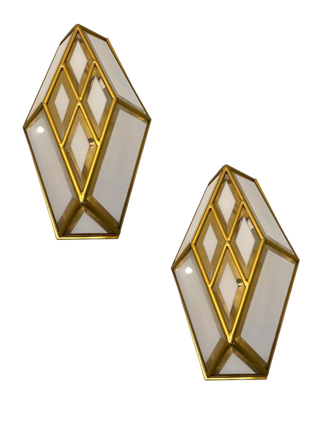 Brass Glass Sconces, 1970s, Set of 2