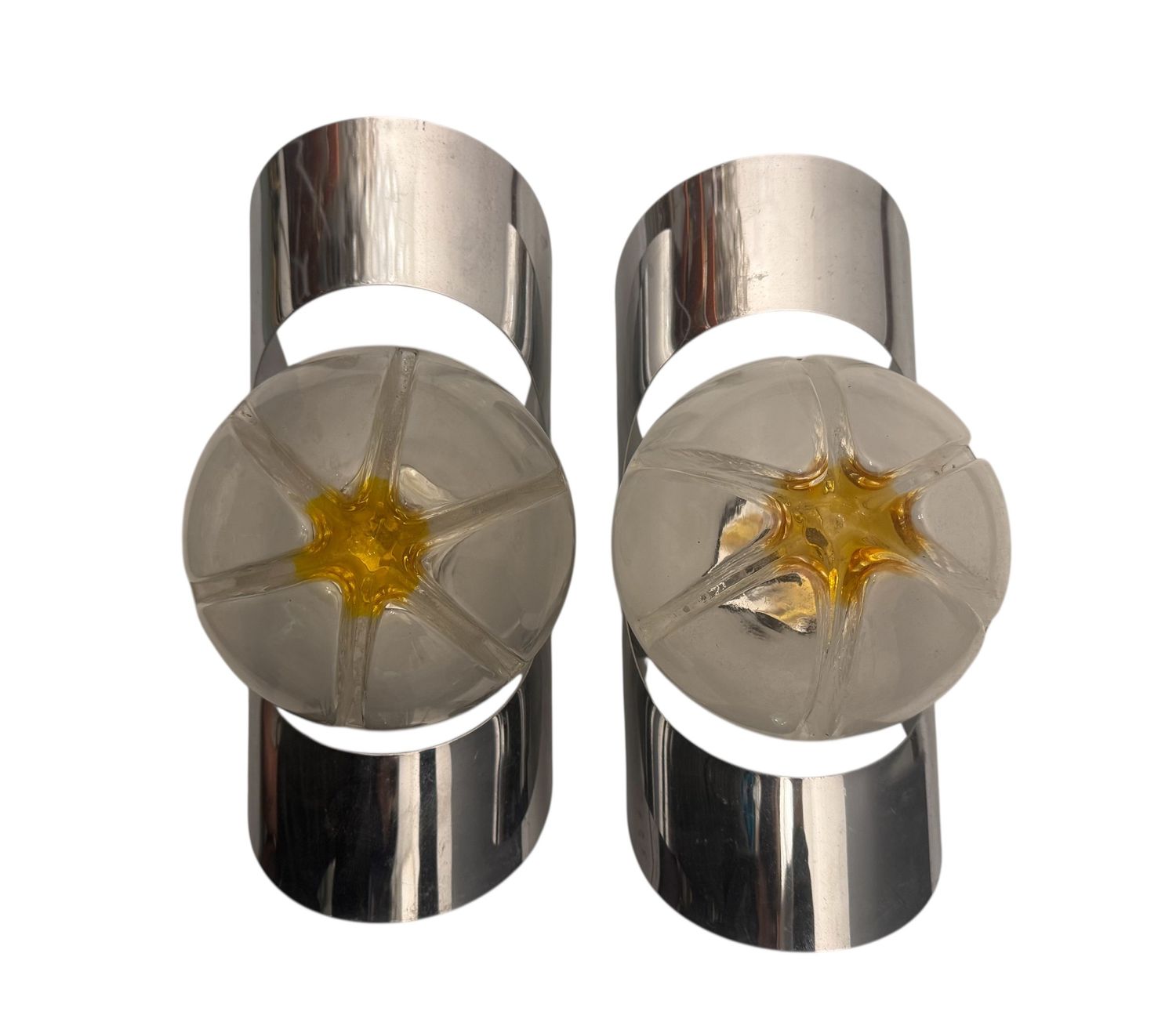 Chrome and Murano Glass Sconces by Mazzega, 1970s, Set of 2