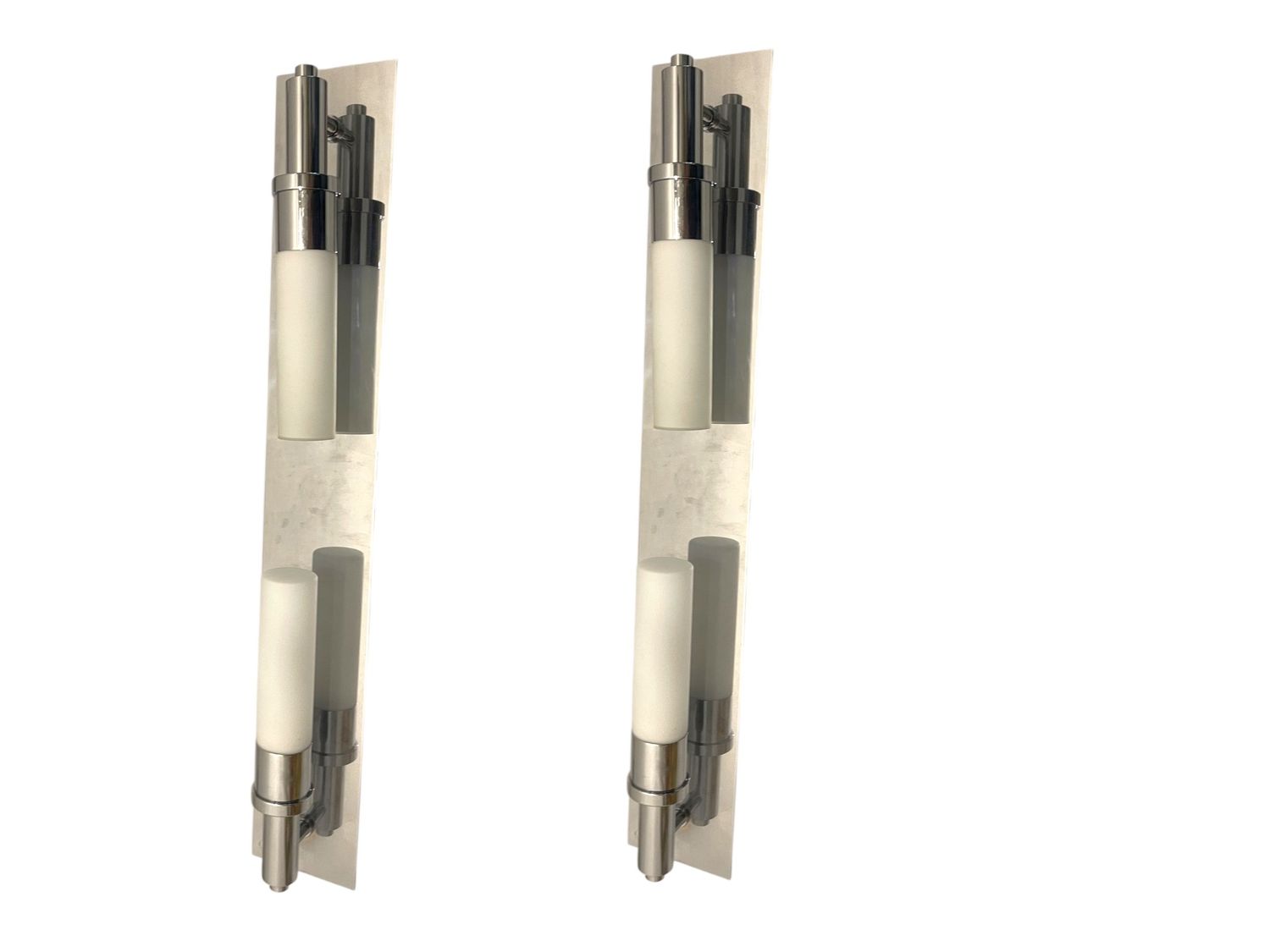 Vintage Chrome and Opaline Glass Wall Sconces, 1970s, Set of 2