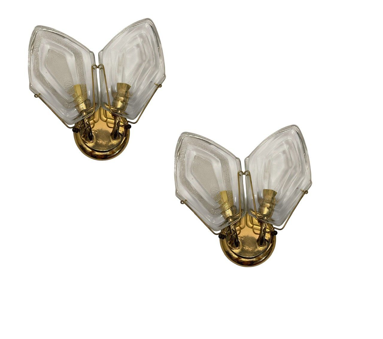 Brass Glass Sconces, 1970s, Set of 2
