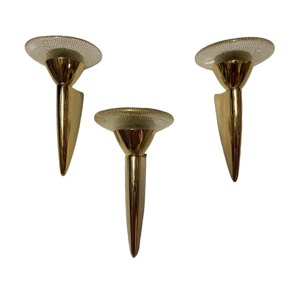 Murano Glass and Brass Sconces, 1980s, Set of 3