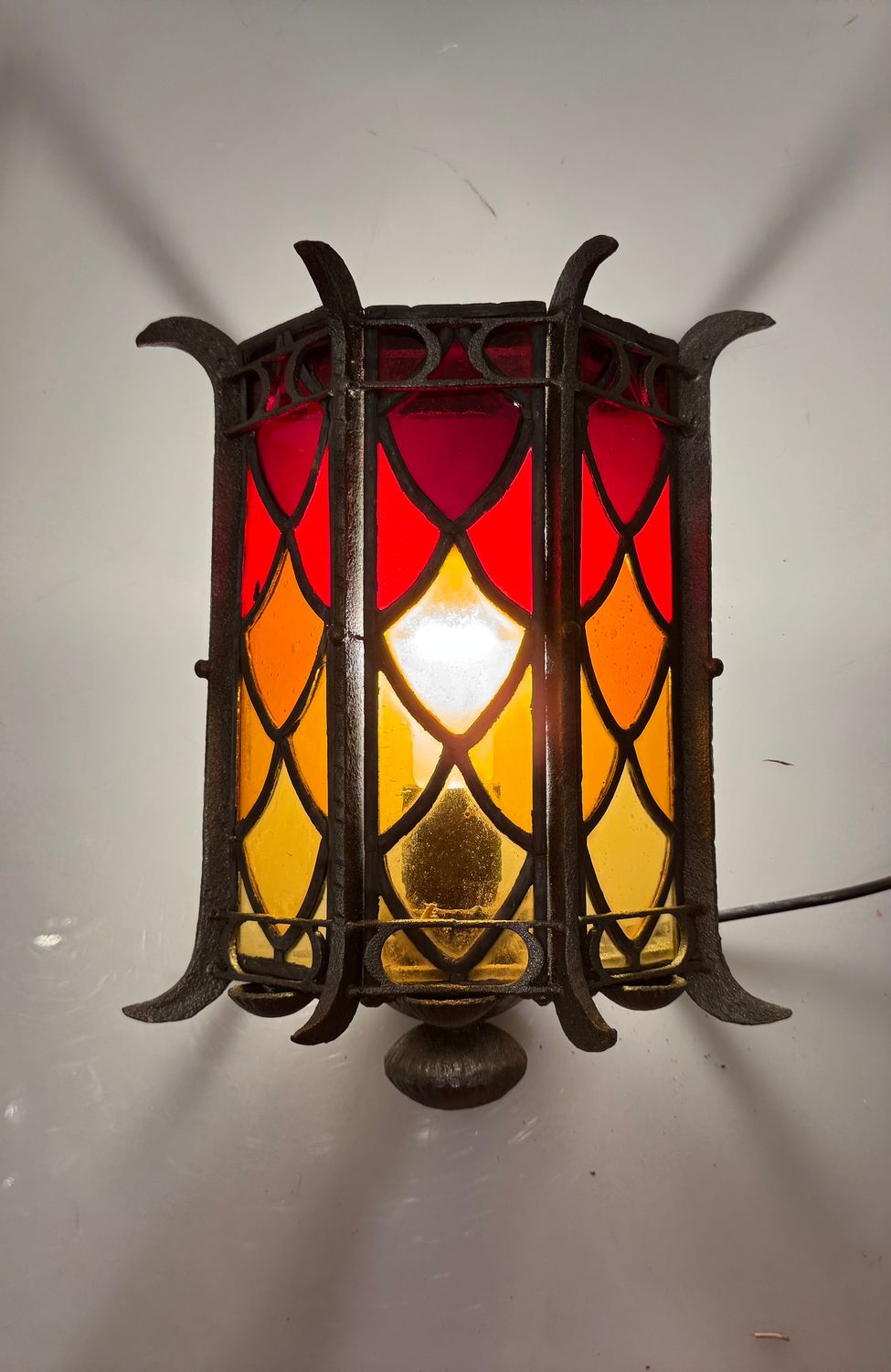 Wrought Iron Stained Glass Single Wall Light, 1960s