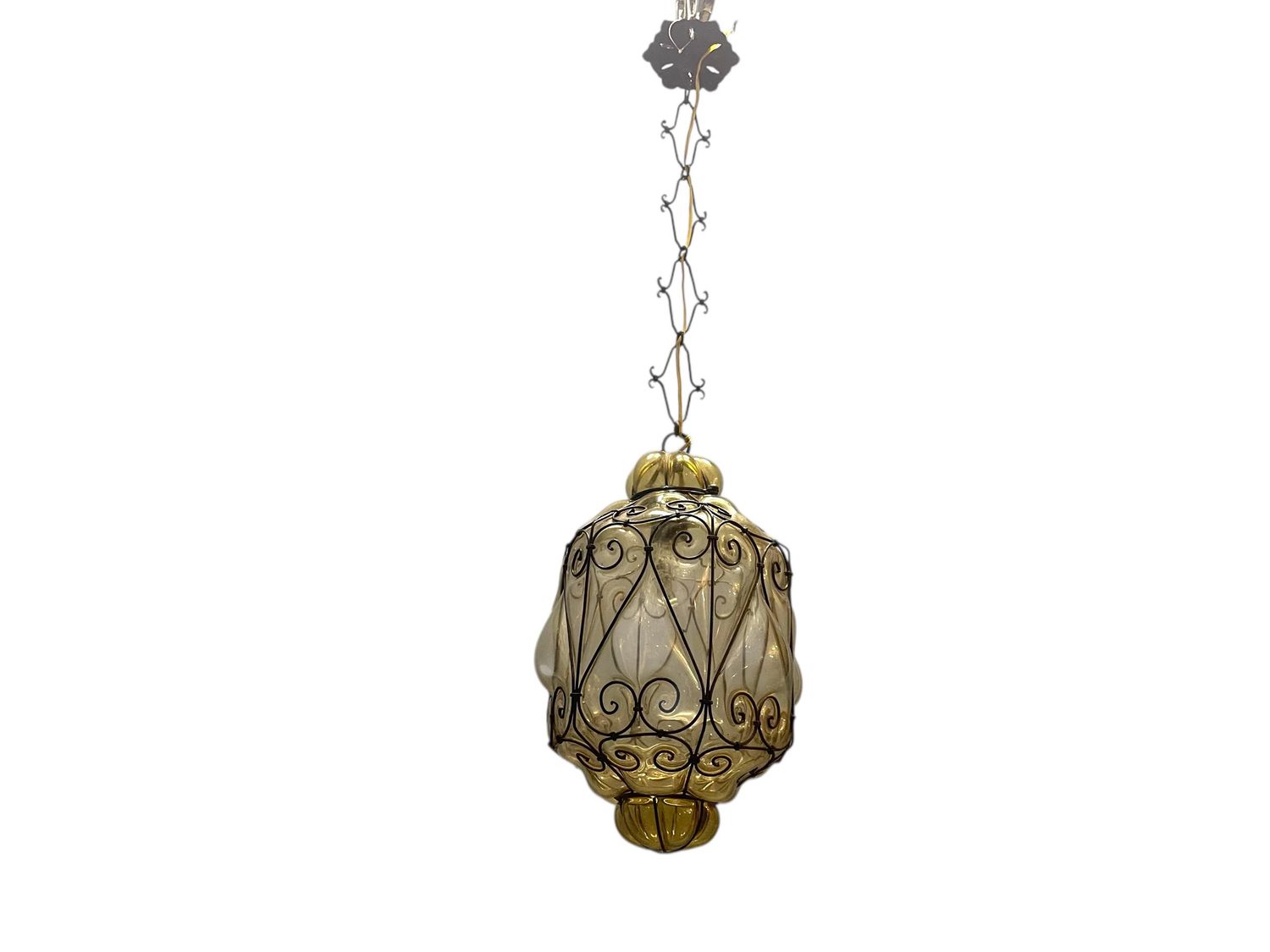 Wrought Iron and Murano Glass Pendant Light, 1950s