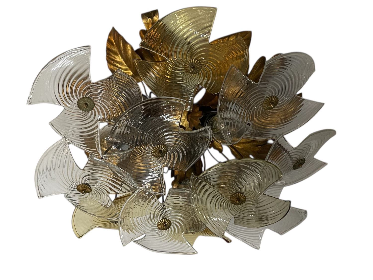 Murano Glass Flower Flush Mount with Tole Gilt