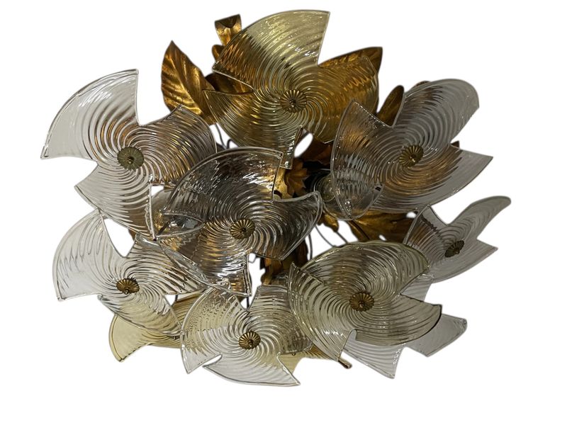 Murano Glass Flower Flush Mount with Tole Gilt