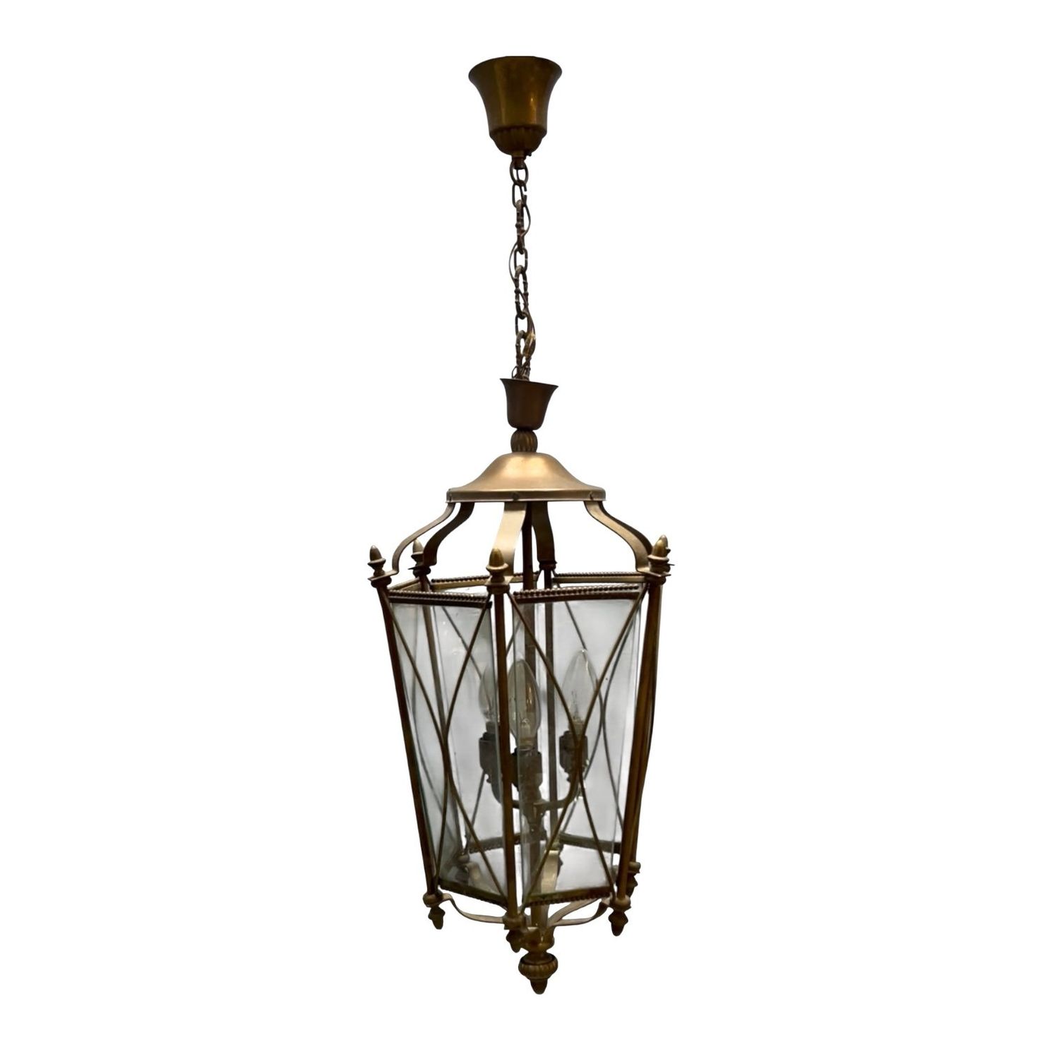 Vintage Bronze and Glass Lantern, Italy, 1950s