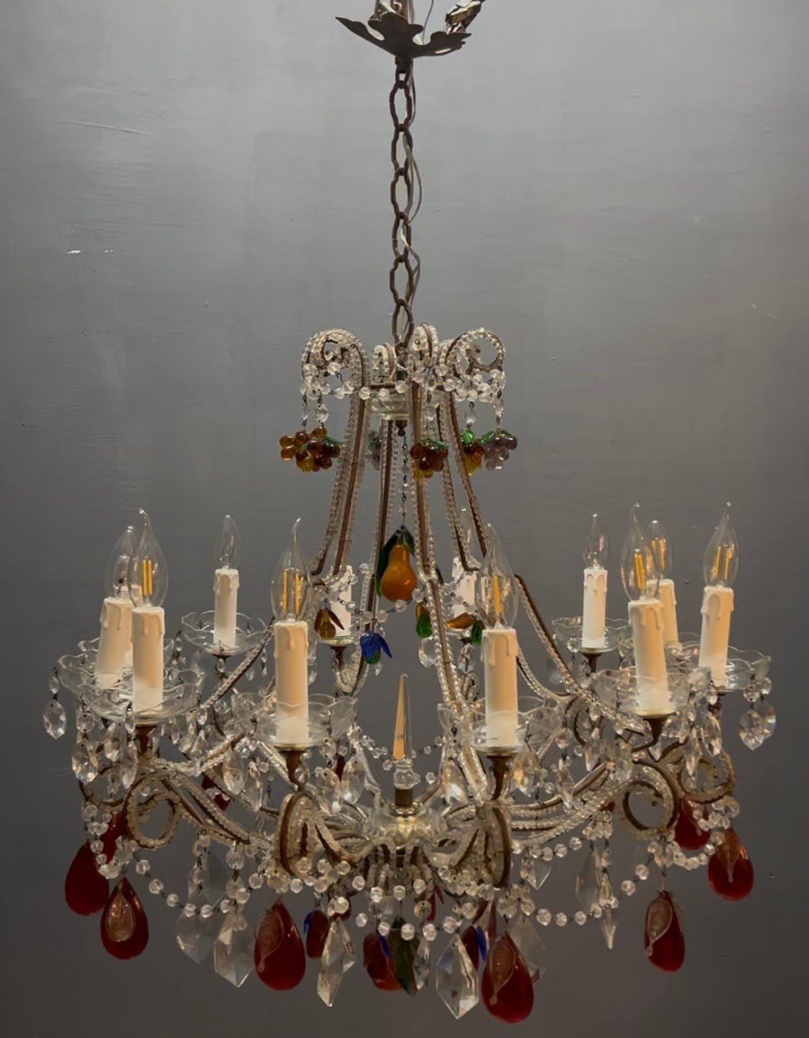 Murano Glass Fruit Crystal Beaded Chandelier, Italy, 1960s