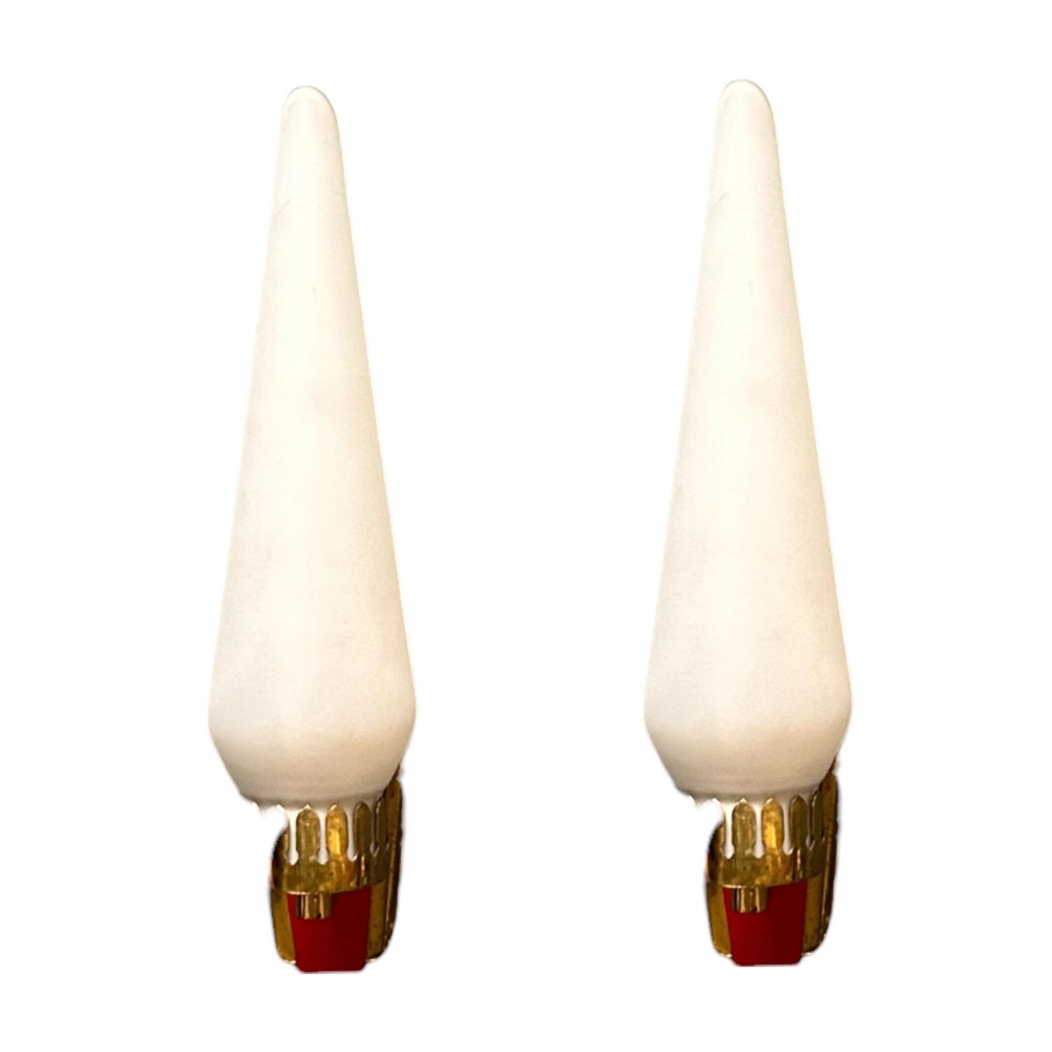 Opaline Glass and Brass Sconces, 1950s, Set of 2