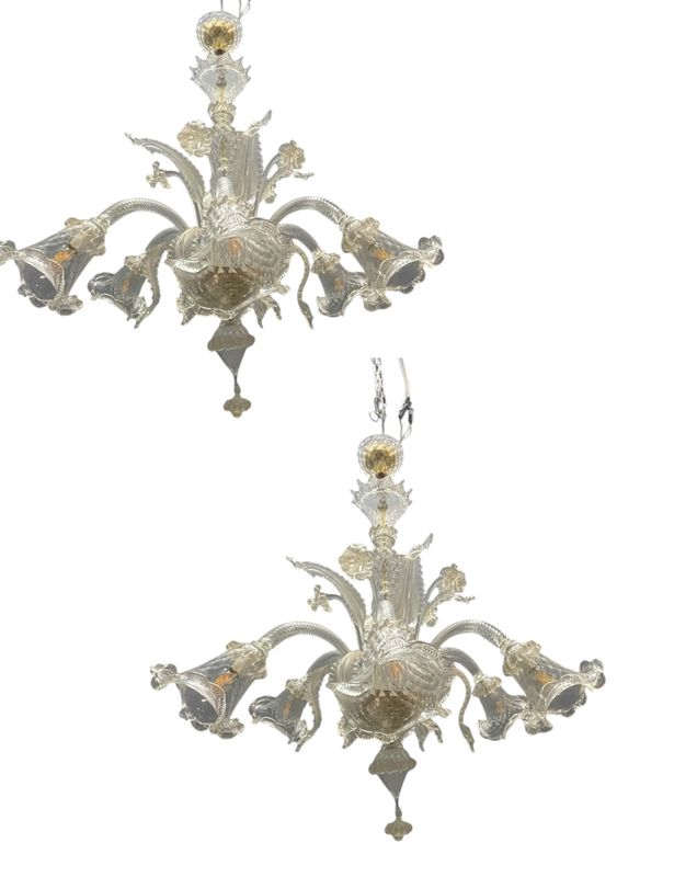 Large Venetian Murano Glass Chandeliers, 1980s, Set of 2