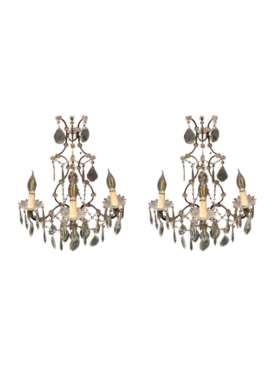 Vintage Crystal Wall Sconces, Italy, 1960s, Set of 2