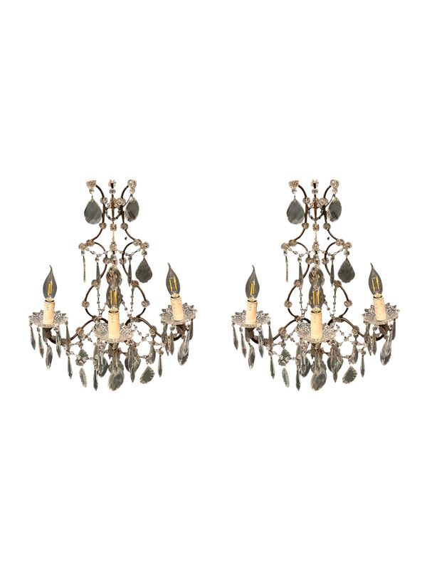 Vintage Crystal Wall Sconces, Italy, 1960s, Set of 2