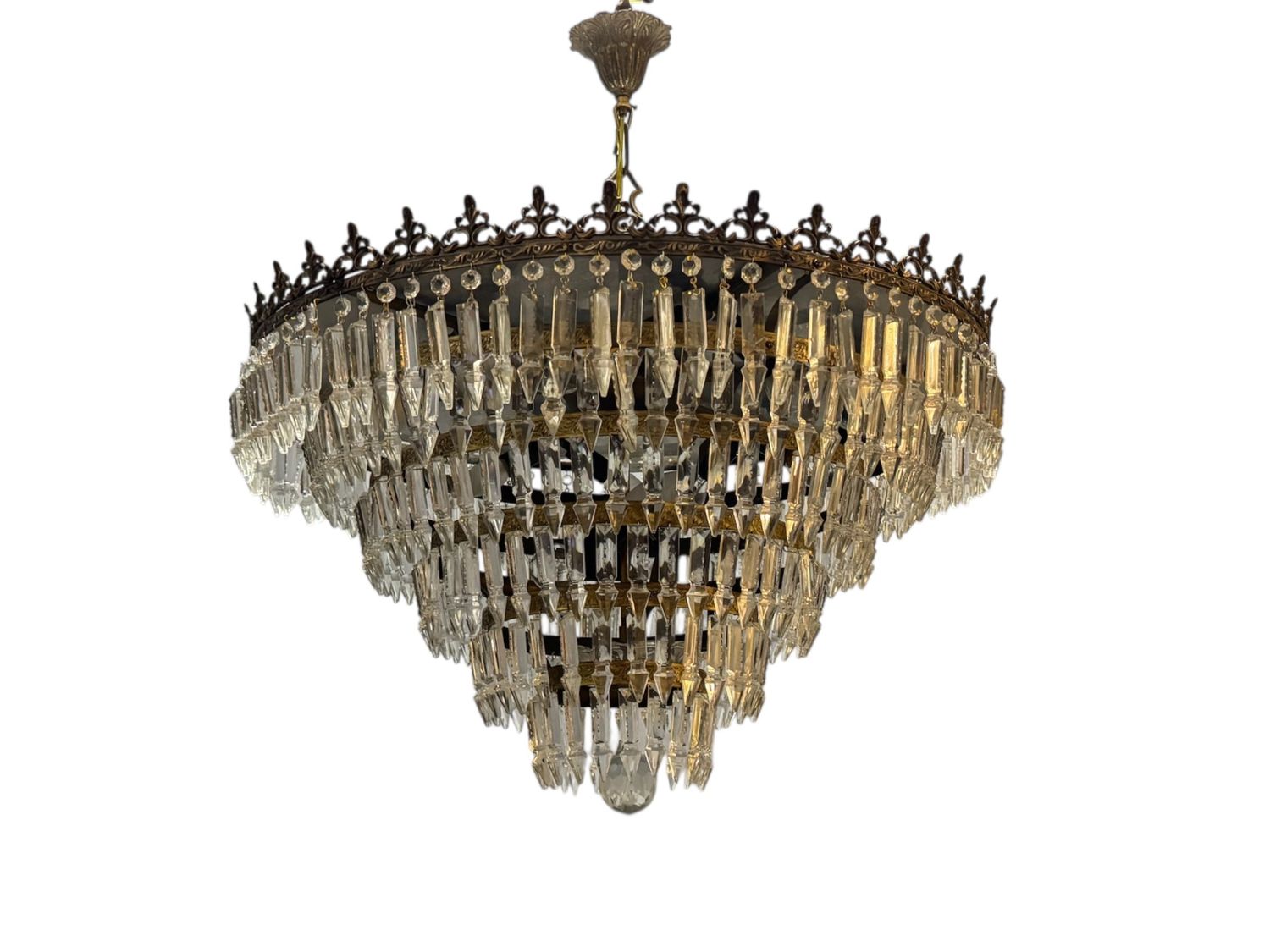 Bronze and Crystal Chandelier, Italy, 1950s