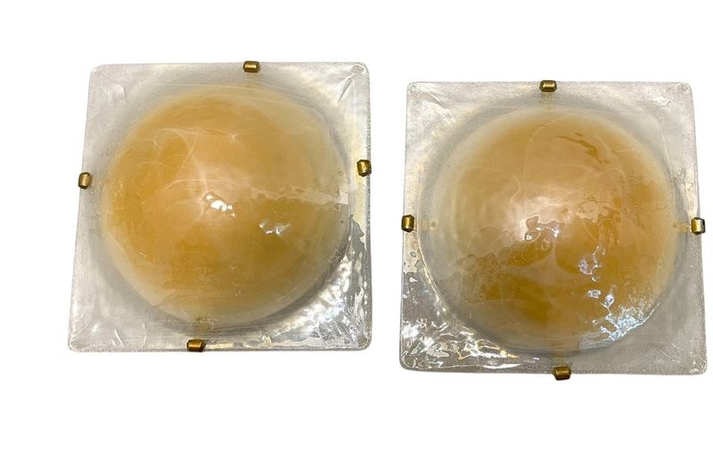 Murano Glass Flush Mounts, 1980s, Set of 2