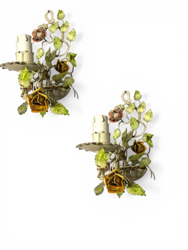 Tole Flower Sconces, 1960s, Set of 2