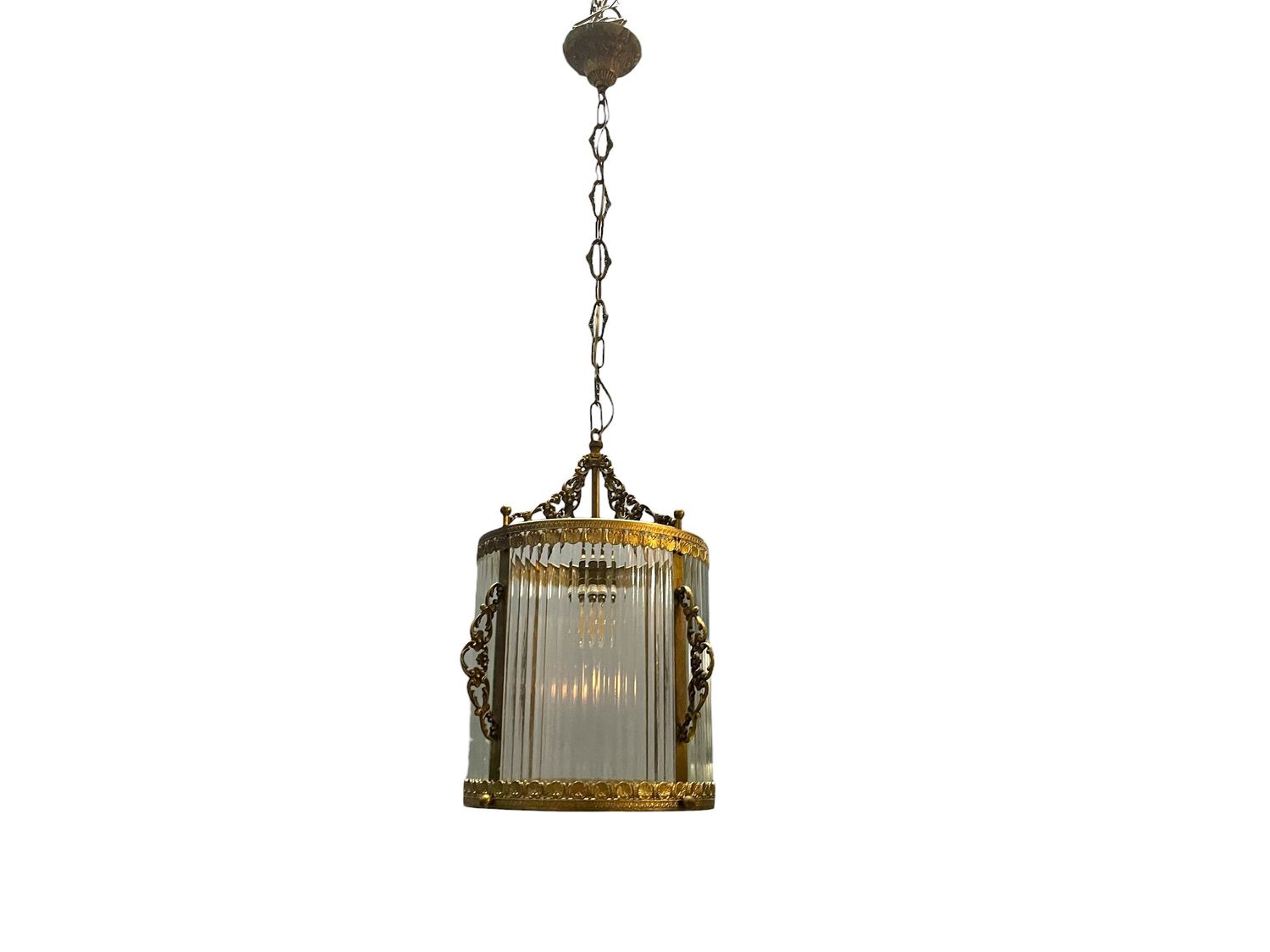 Vintage Brass &amp; Glass Pendant Light, 1950s
