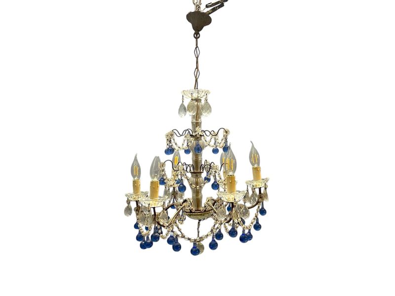 Vintage Macaroni Blue Murano Glass Chandelier, 1950s
