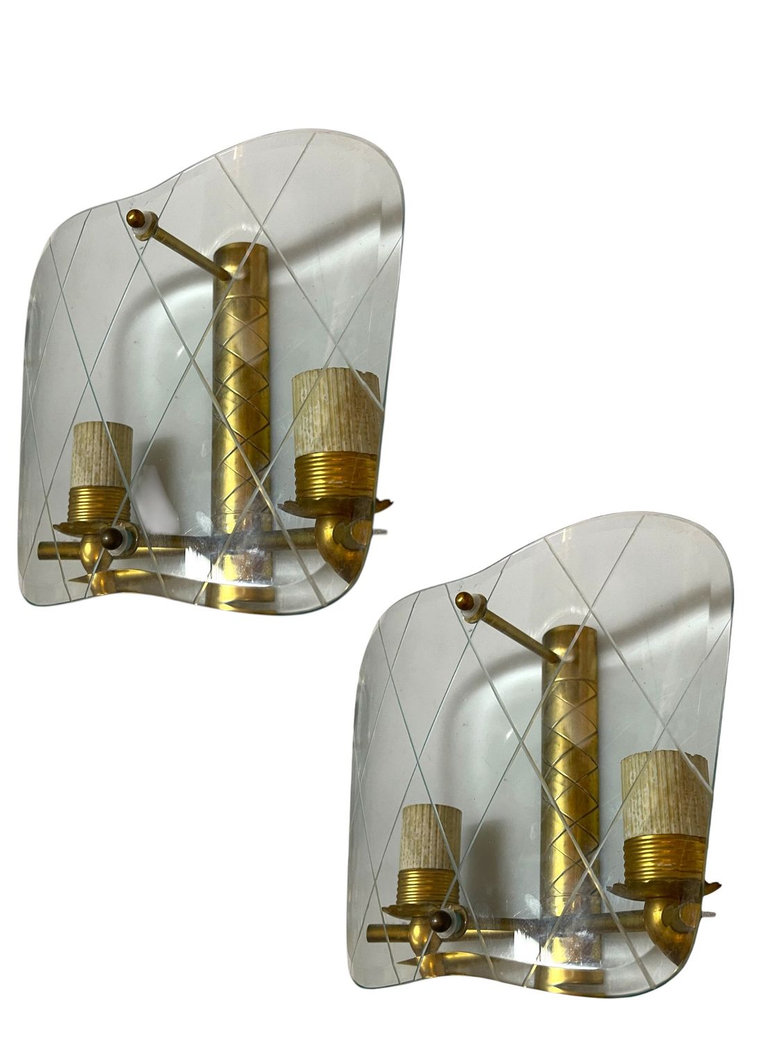 Glass and Brass Sconces from Pietro Chiesa, 1940s, Set of 2