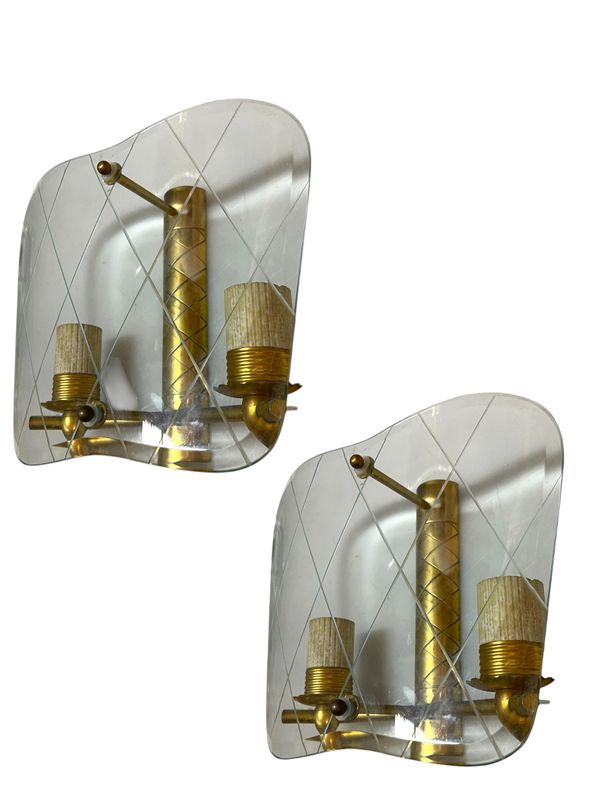 Glass and Brass Sconces from Pietro Chiesa, 1940s, Set of 2