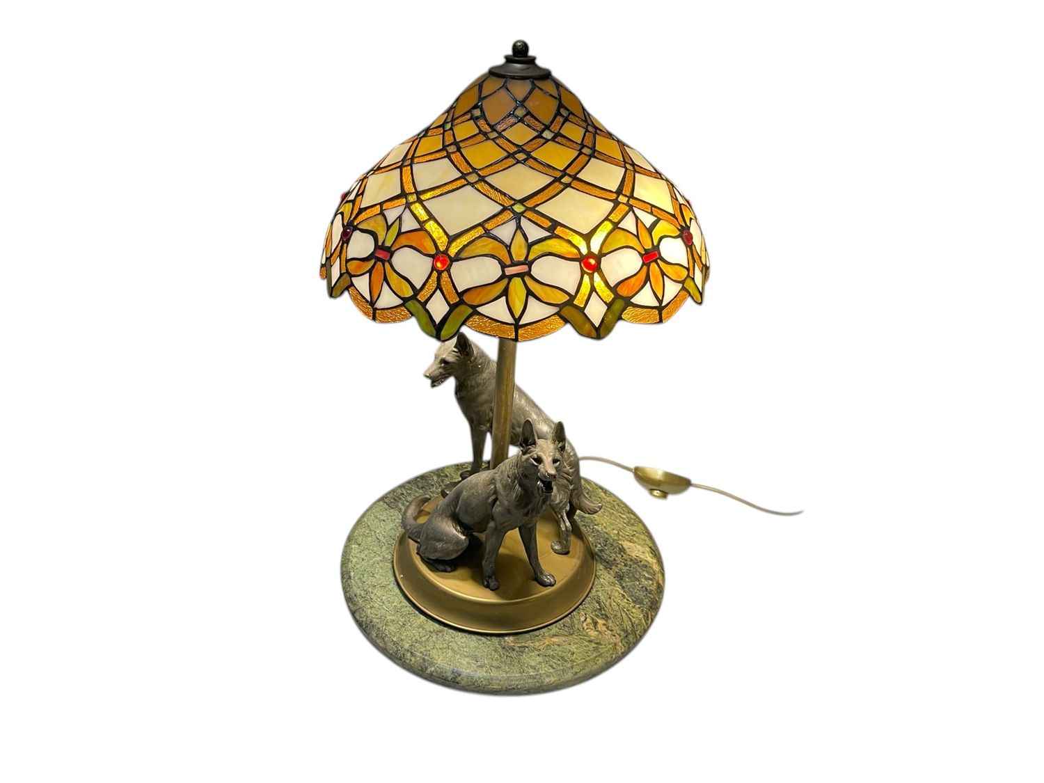 Vintage Dog Table Lamp in the style of Tiffany with Marble Base, 1950s