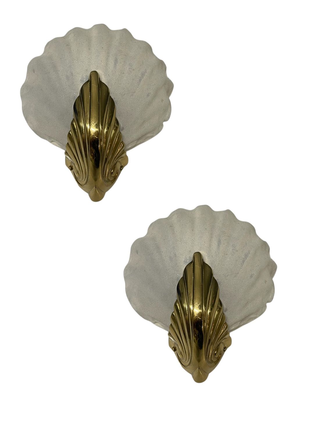 Italian Murano Frosted Glass Shell Sconces, 1960s, Set of 2