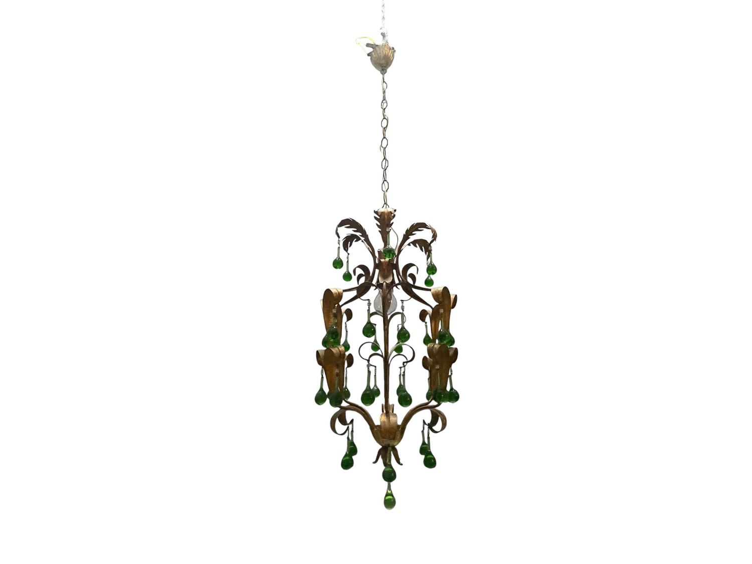 Tole Green Murano Glass Drop Chandelier, 1960s