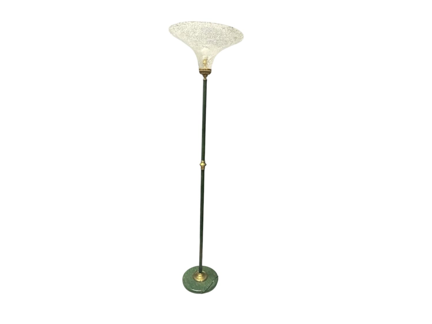 Italian Green Murano Glass Floor Lamp with Large Frosted Shade, 1980s
