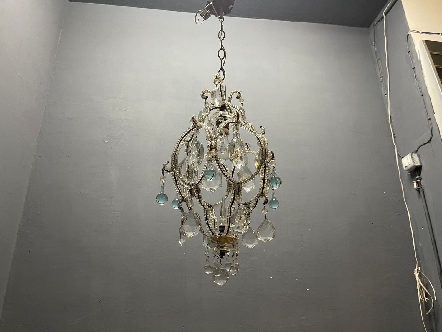 Crystal Beaded Light Pendant with Light Blue Murano Glass Tear Drops, 1960s