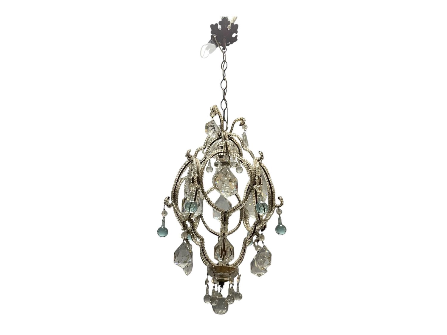 Crystal Beaded Light Pendant with Light Blue Murano Glass Tear Drops, 1960s