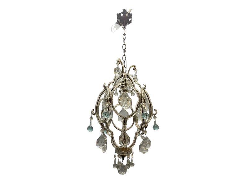 Crystal Beaded Light Pendant with Light Blue Murano Glass Tear Drops, 1960s
