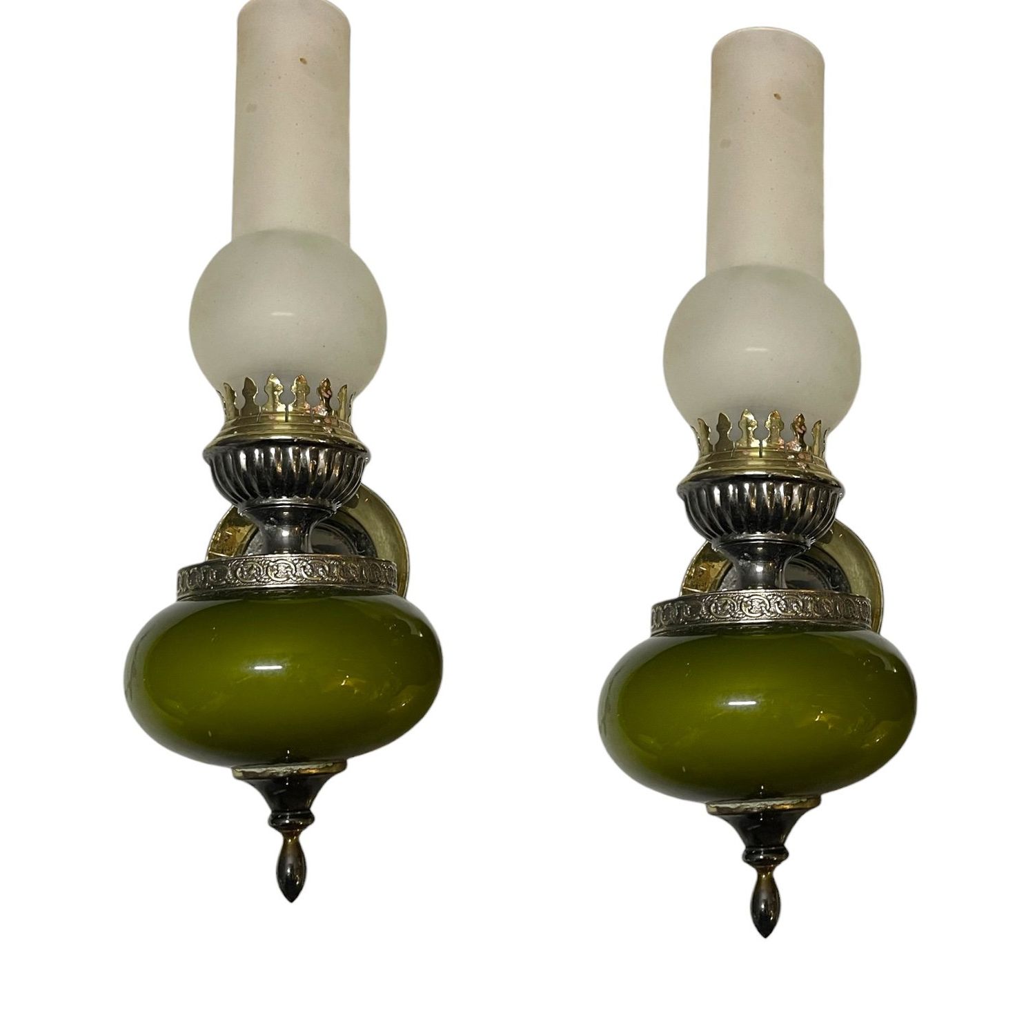 Green Opaline Glass Wall Sconces from Targhetti, Italy, 1960s, Set of 2