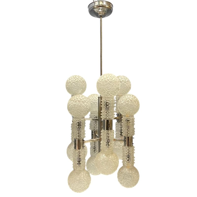 Large Chrome &amp; Crystal Sputnik Chandelier attributed to Mazzega, Italy, 1970s
