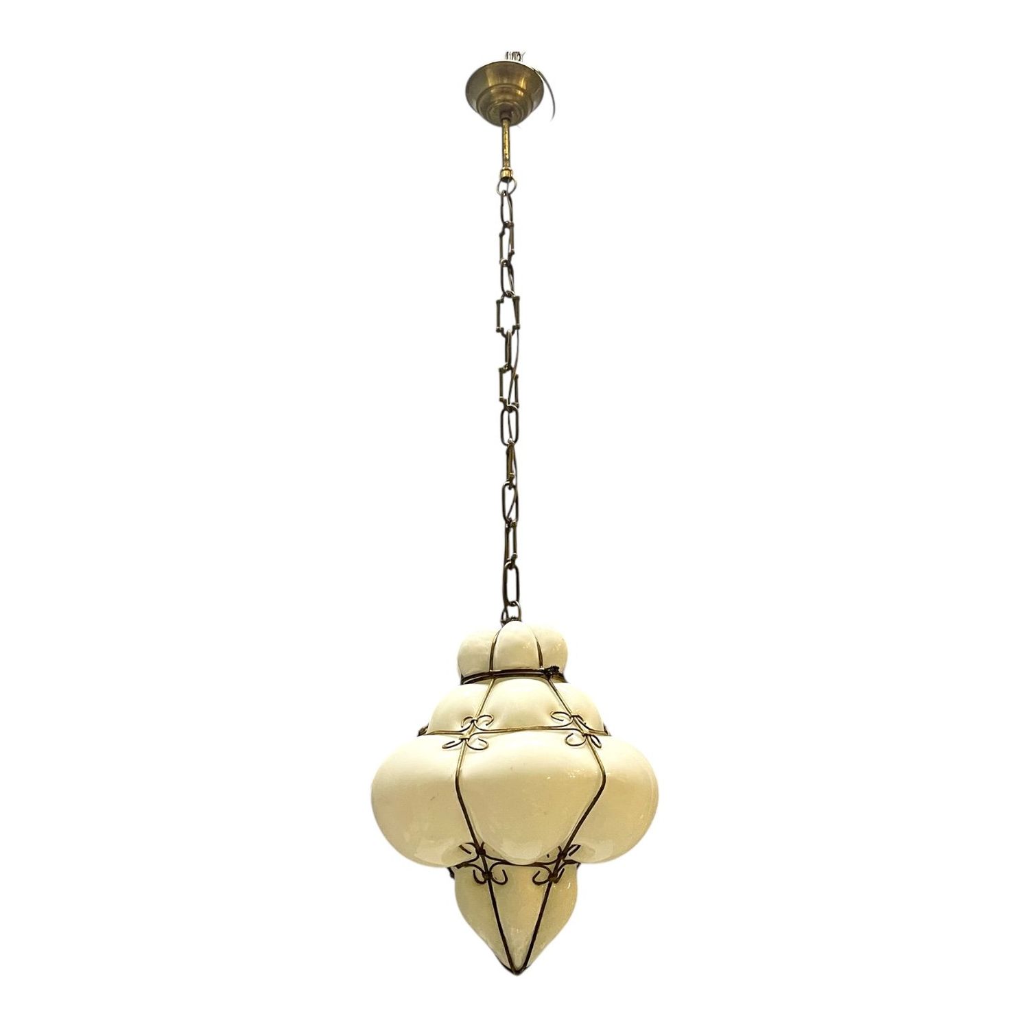 Wrought Iron and White Murano Glass Pendant Light, 1960s