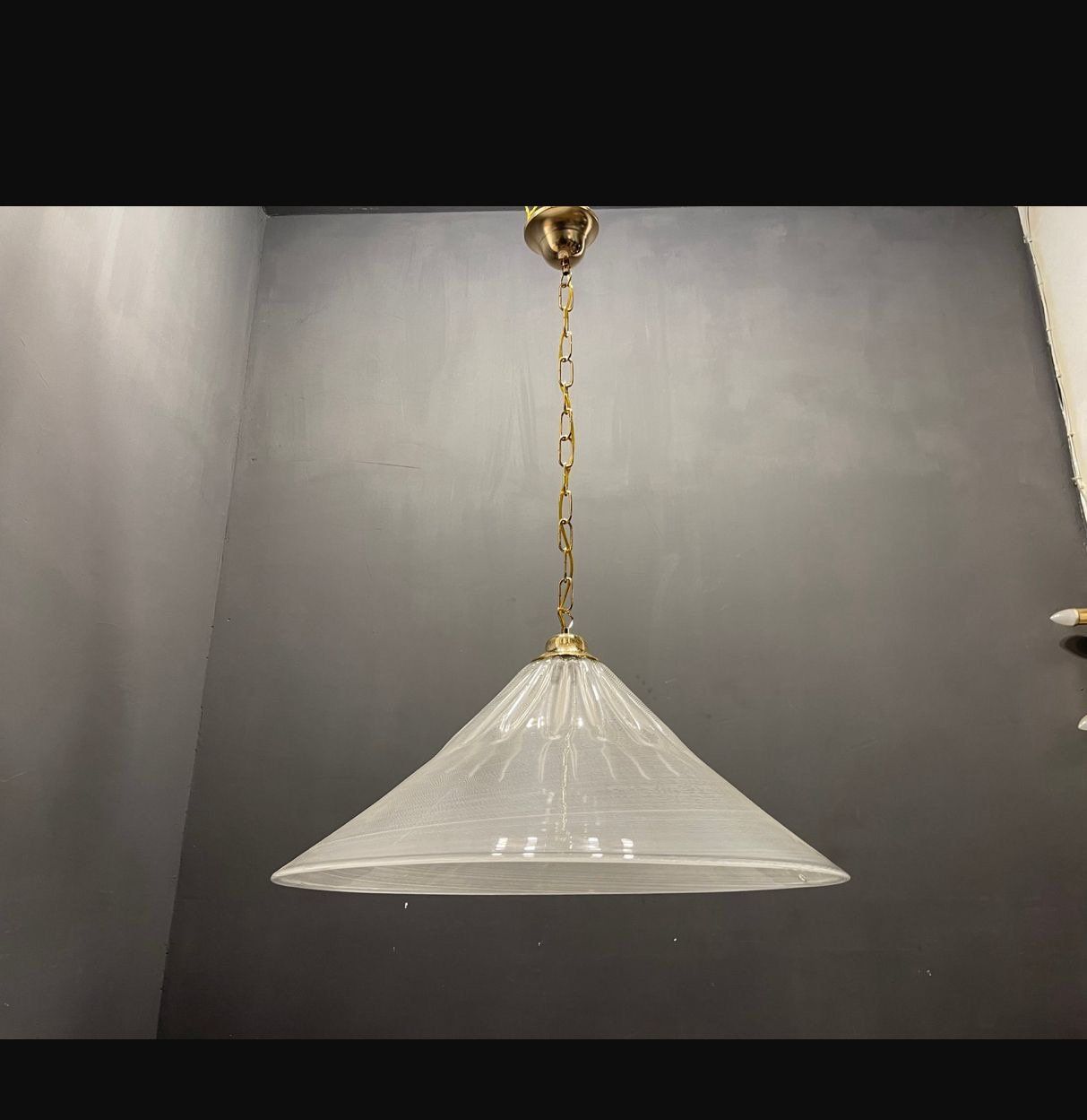 Mid-Century White Murano Glass Pendant Light with Black Rim, Italy, 1970s