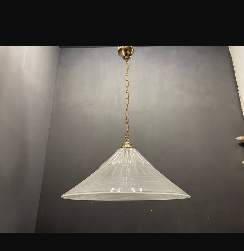 Mid-Century White Murano Glass Pendant Light with Black Rim, Italy, 1970s