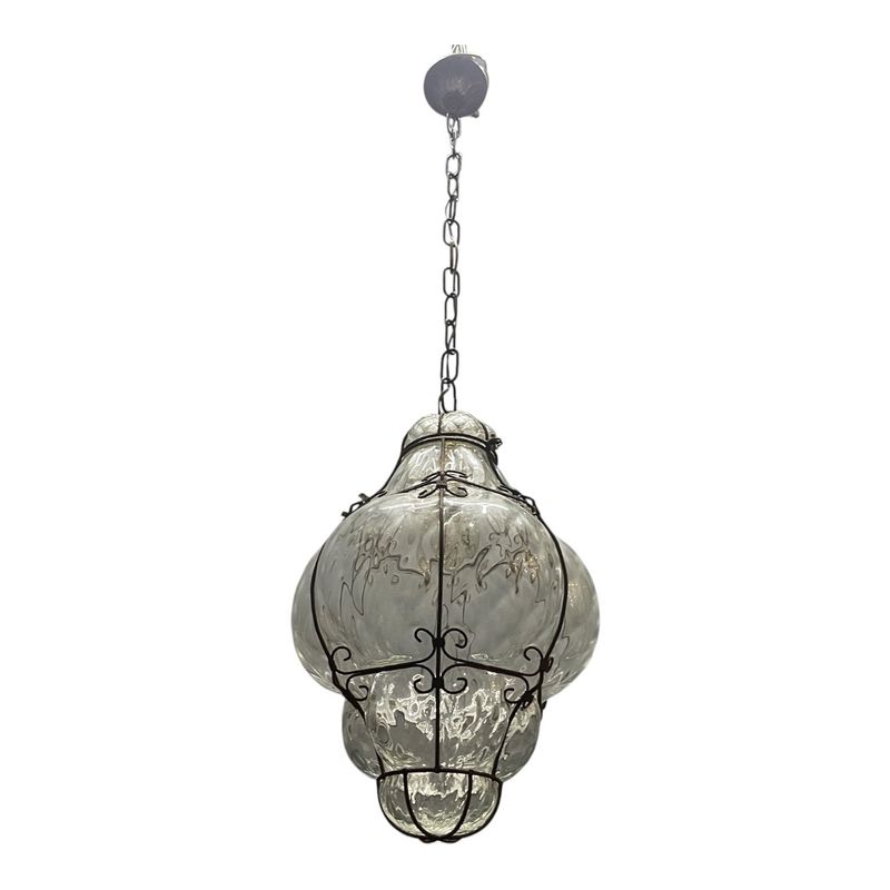 Wrought Iron Murano Glass Light Pendant, 1960s