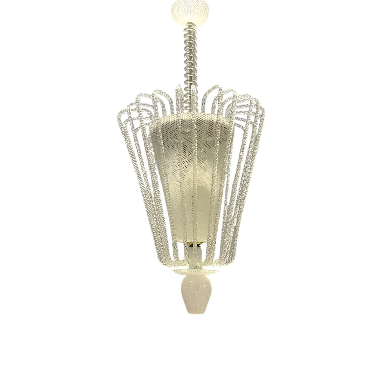 Reticello Murano Glass Pendant Light, Italy, 1940s