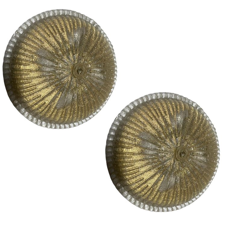 Murano Glass Flush Mounts, 1980s, Set of 2