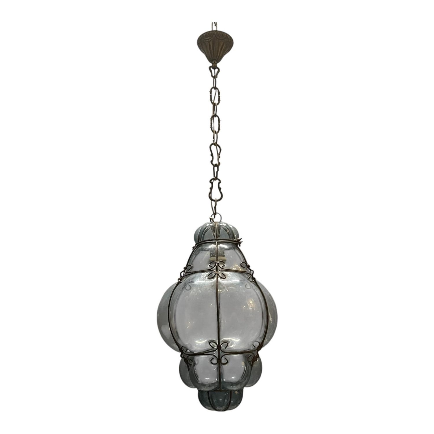 Wrought Iron Murano Glass Pendant Light, 1960s