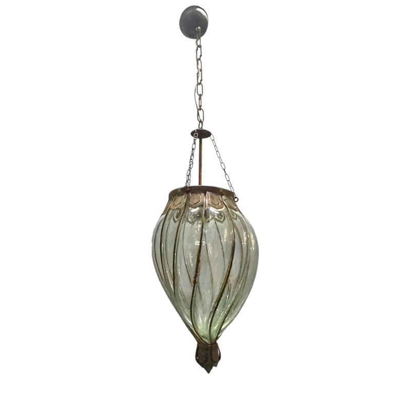 Wrought Iron and Murano Glass Light Pendant, 1950s
