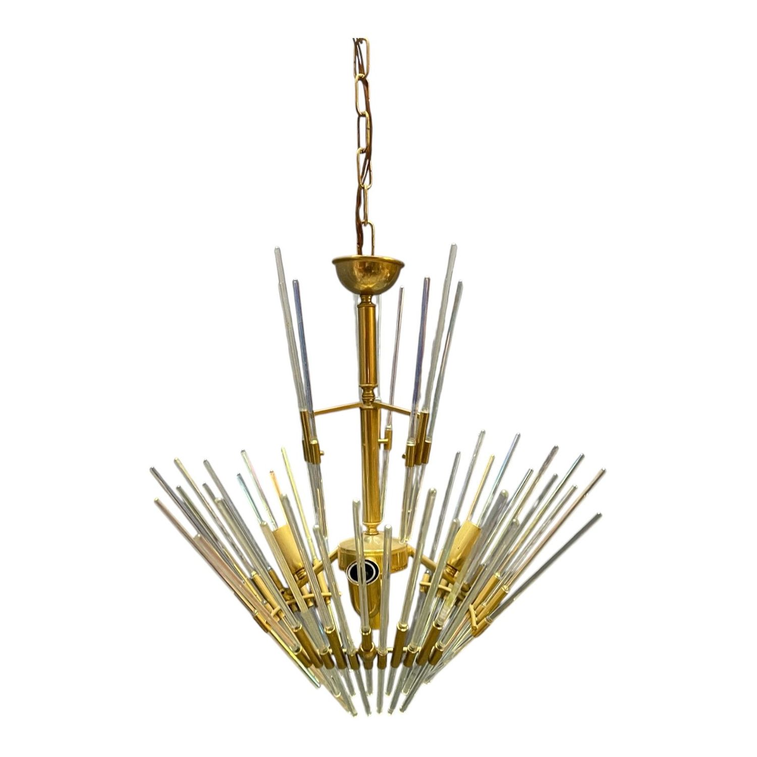 Murano Glass Rod Brass Chandelier by Gaetano Sciolari, Italy, 1970s