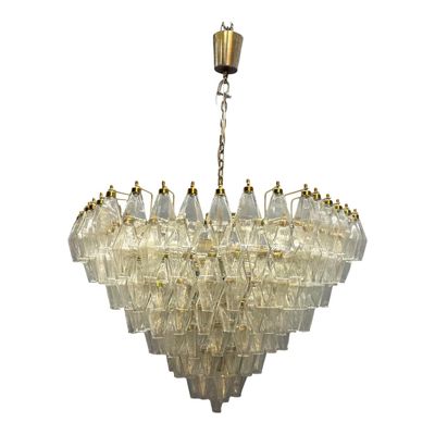 Large Murano Glass Poliedri Chandelier, Italy, 1970s