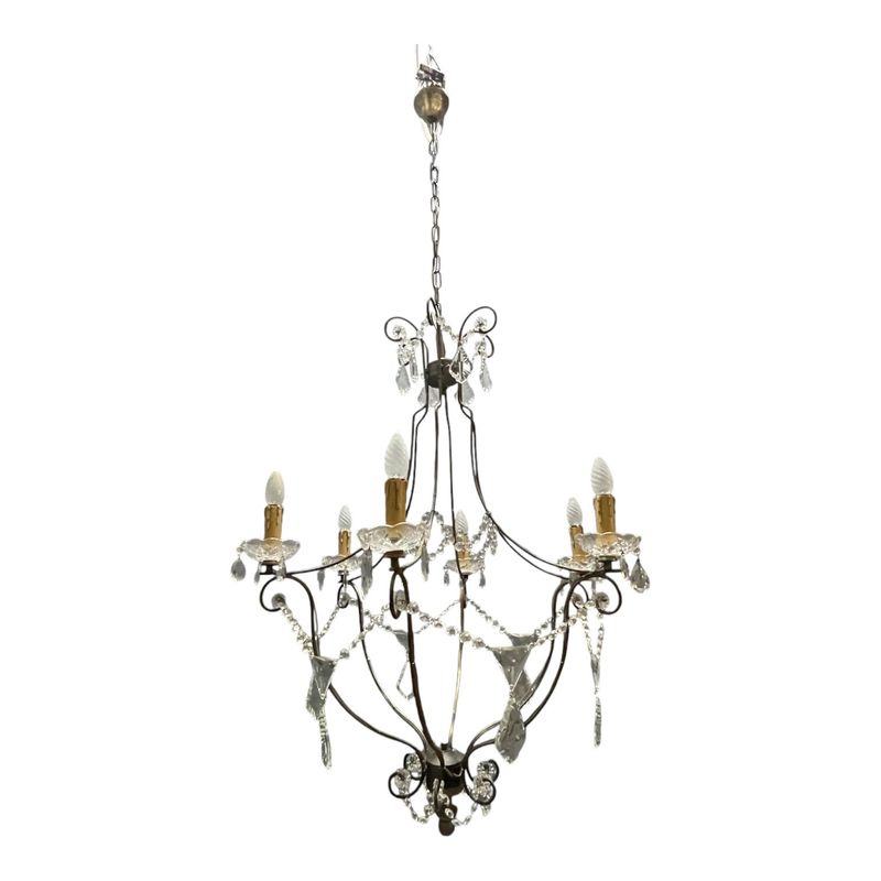 Large Wrought Iron Crystal Chandelier, 1980s