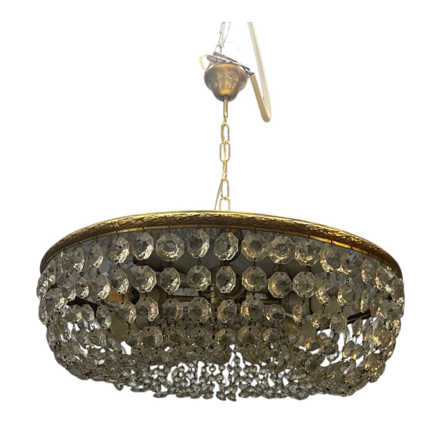 Vintage Crystal Brass Pendant Light, 1960s