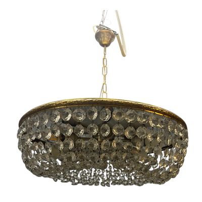 Vintage Crystal Brass Pendant Light, 1960s