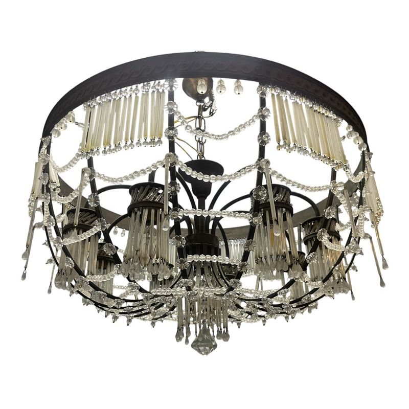 Large Vintage Italian Bronze and Murano Glass Rod Pendant Light, 1940s