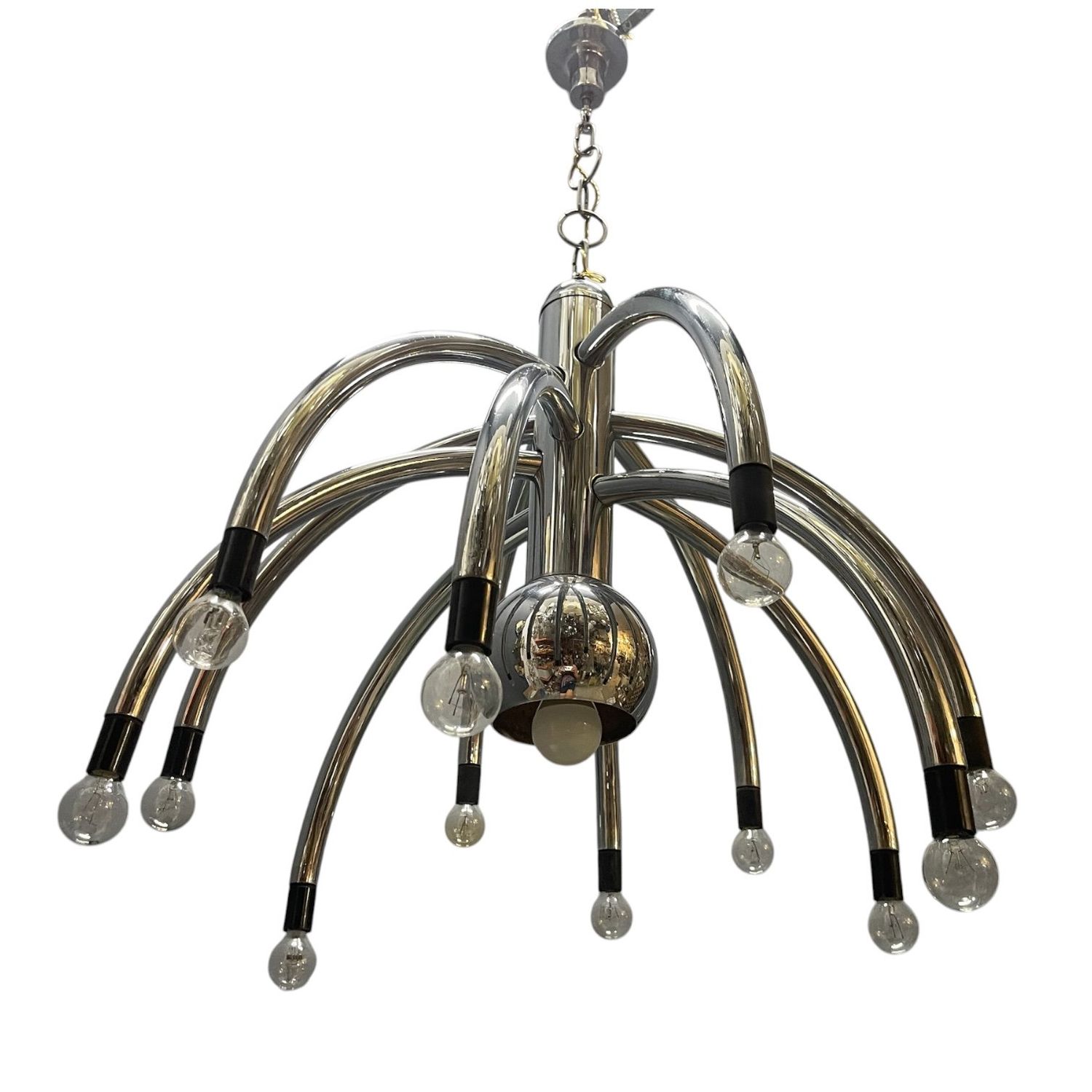 Vintage Space Age Chrome 13-Light Chandelier attributed to Goffredo Reggiani, 1970s