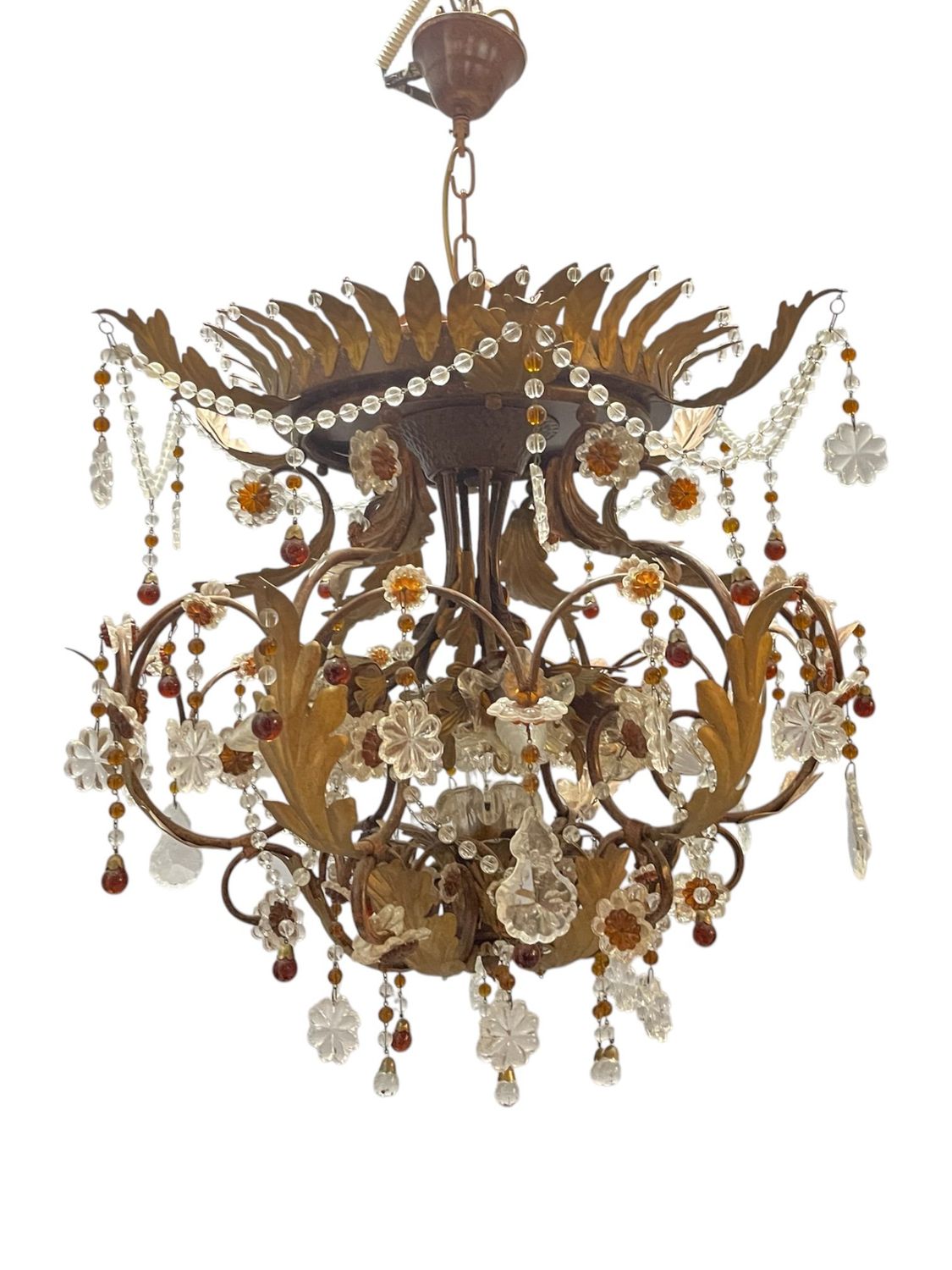 Italian Tole and Murano Glass Chandelier, 1960s